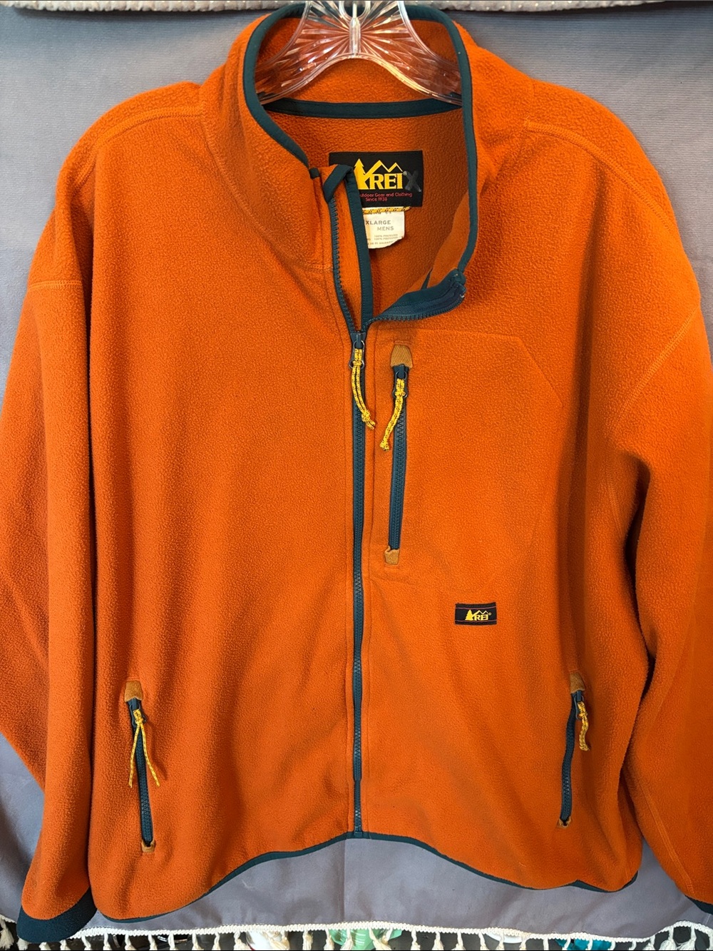 REI Men's Trailsmith Orange Full-Zip Fleece Jacket with Navy Trim, Sz XL